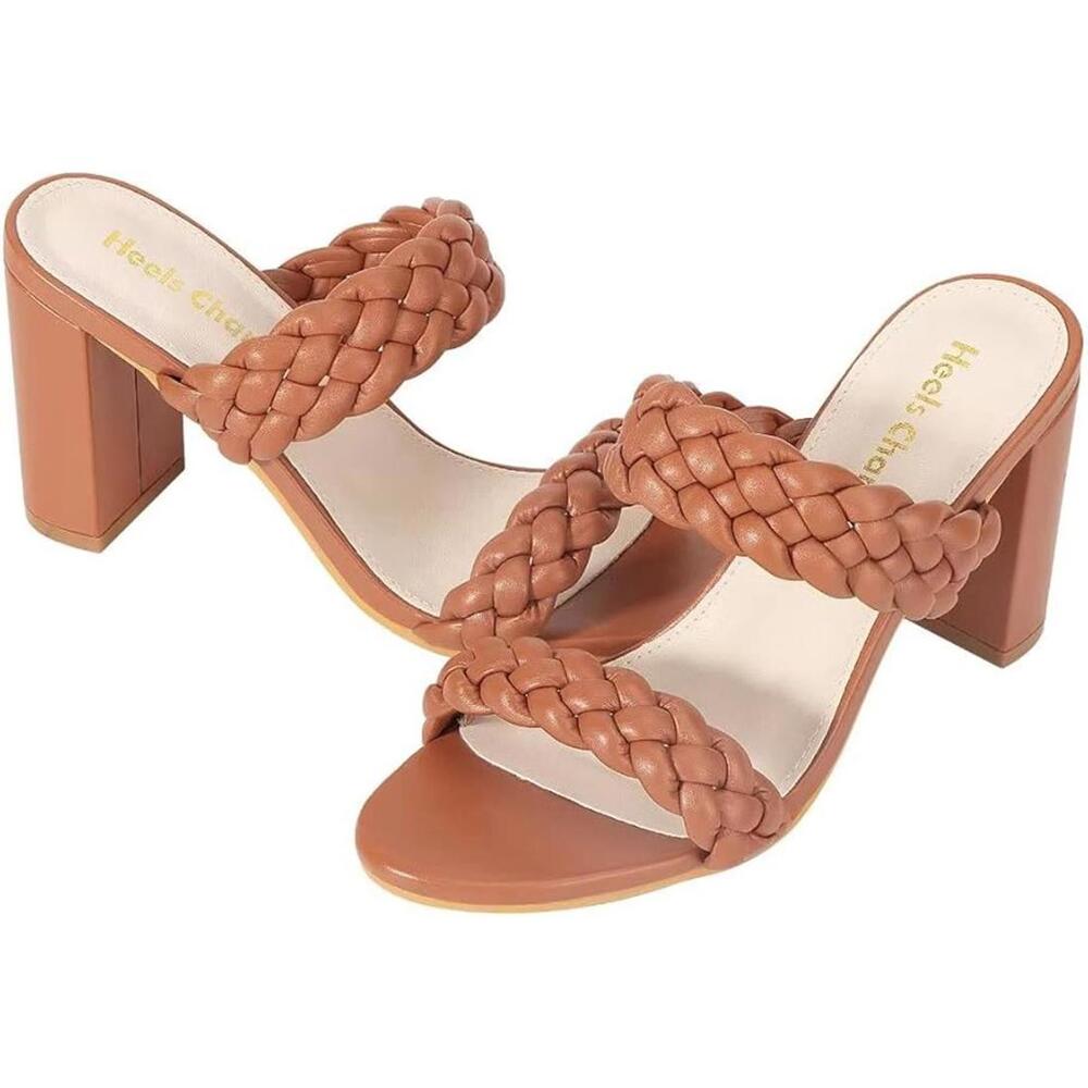 Heels Charm Women's Woven Chunky Block Heeled Sandal Brown, Size 9 NWT - Picture 3 of 10